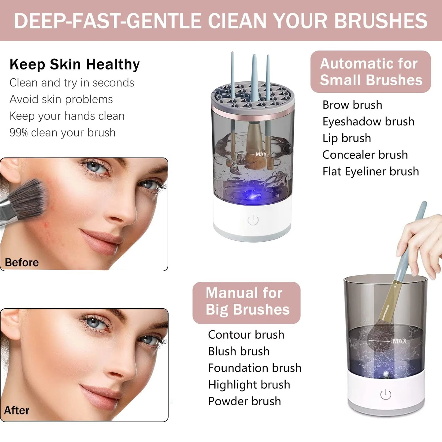 Premium Makeup Brush Cleaner — Spin Clean & Air Dry